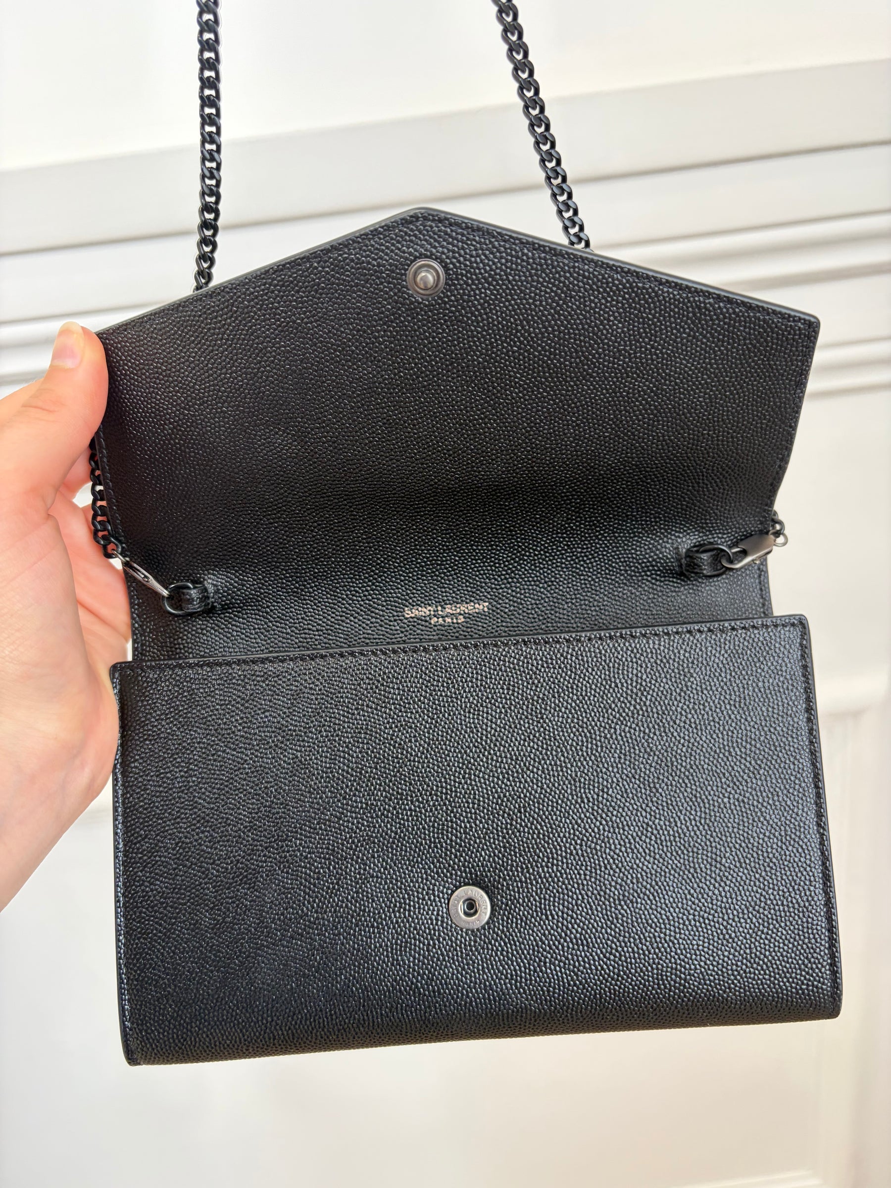 Saint Laurent Black Grained Leather Envelope Flap Chain Bag Black HW