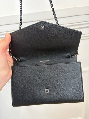 Saint Laurent Black Grained Leather Envelope Flap Chain Bag Black HW