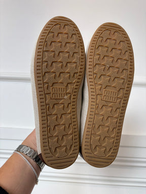 Miu Miu Brown Leather and Cream Canvas Deck Mules, 39