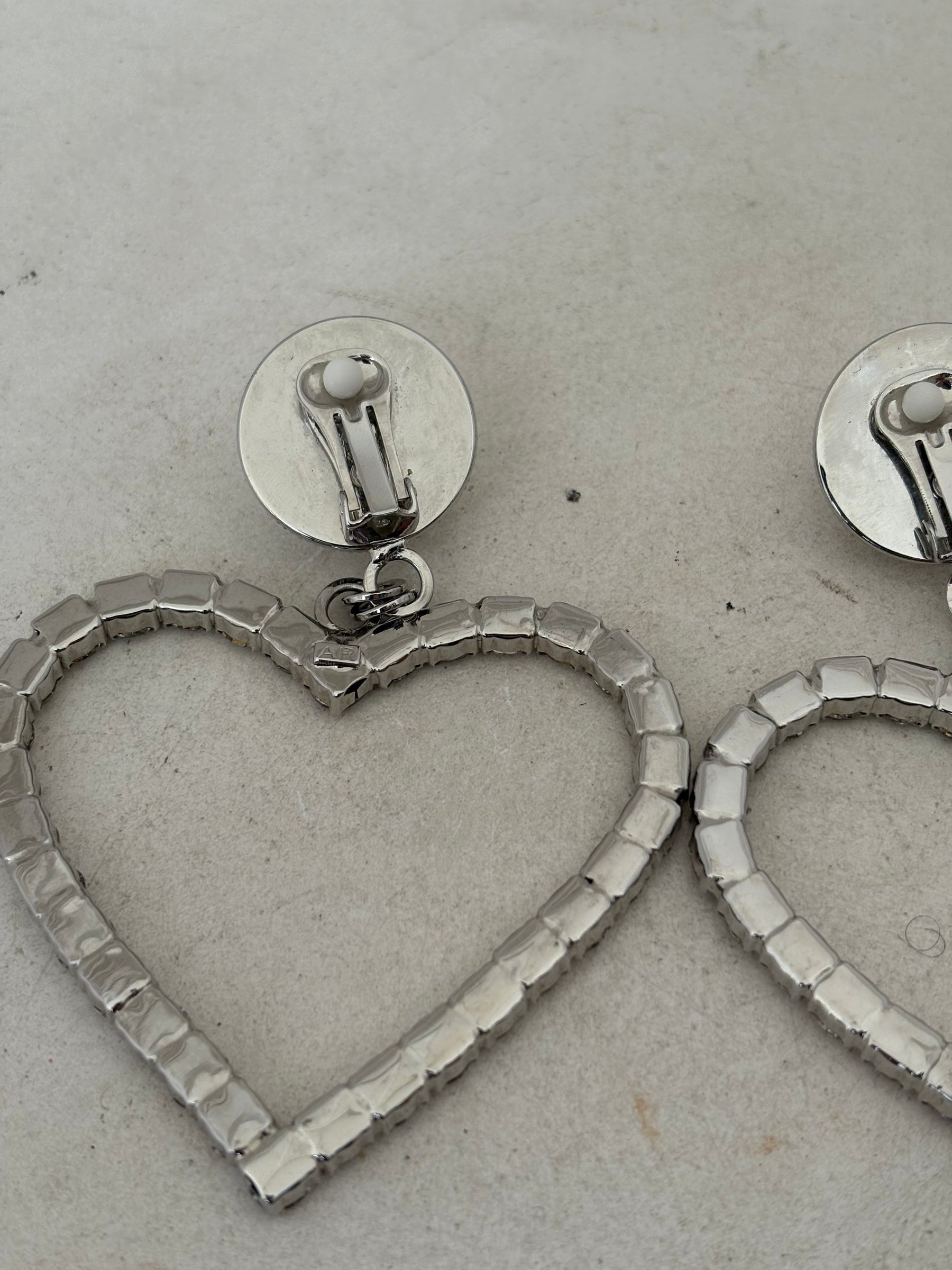 Alessandra Rich Silver Tone Crystal Heart Drop Clip On Earrings