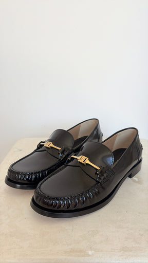 Ferragamo Leather Loafers With Logo Buckle, 7.5