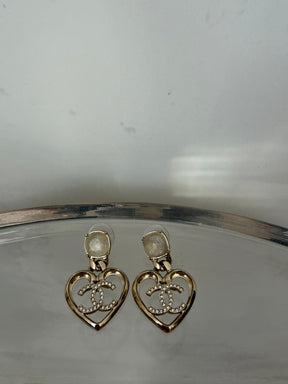 Chanel Gold Tone CC Drop and Crystal Stud Earrings