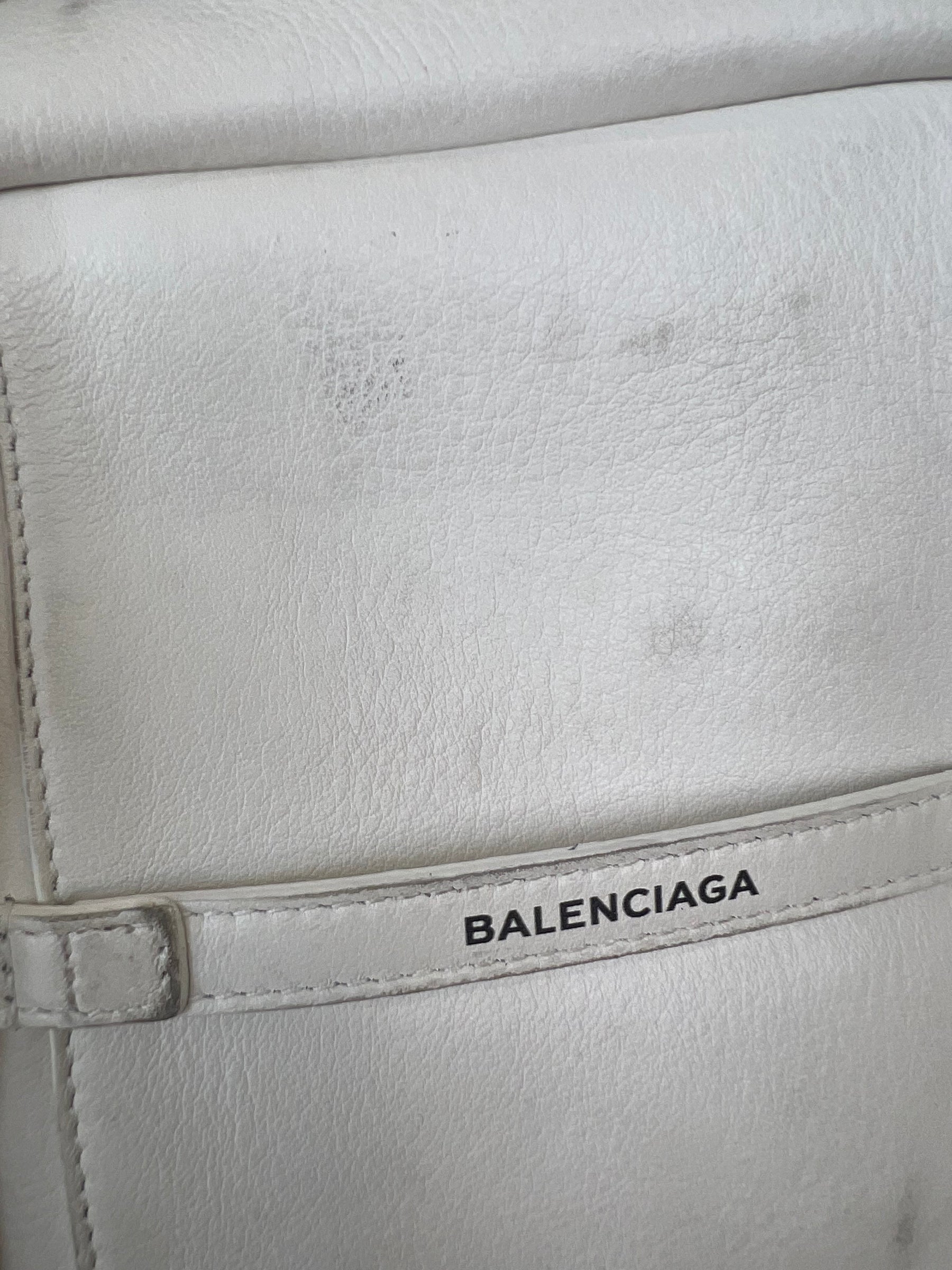 Balenciaga White Leather Logo Strap Tote