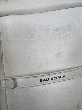 Balenciaga White Leather Logo Strap Tote