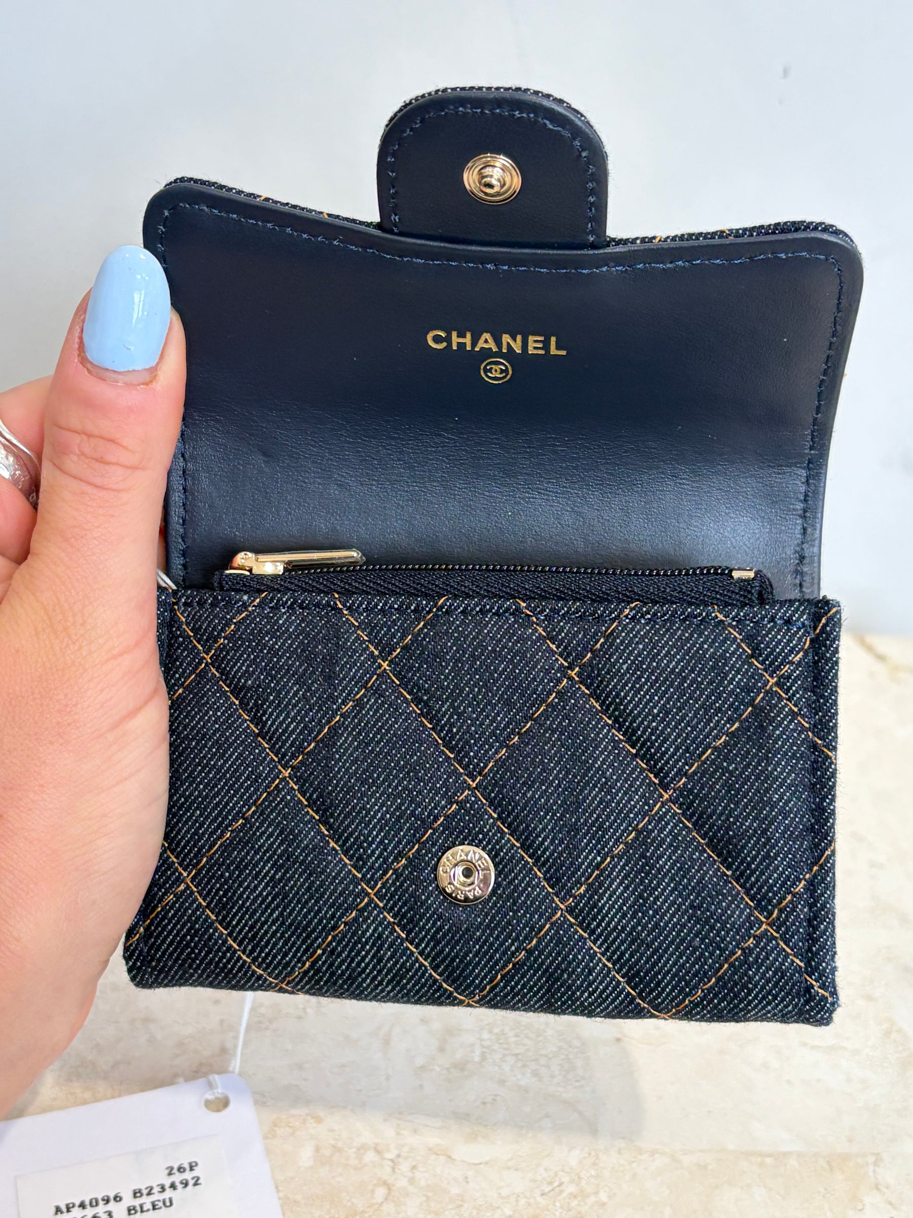 Chanel Indigo Denim Quilted Card Wallet
