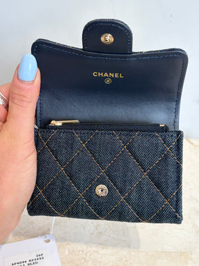 Chanel Indigo Denim Quilted Card Wallet
