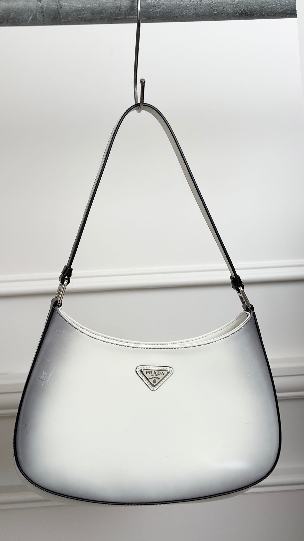 Prada White and Black Ombre Burshed Leather Cleo Bag