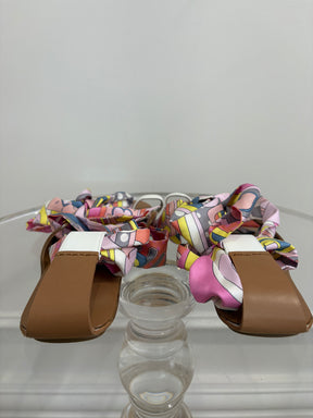 Hermès Tan Leather and Silk Lace Up Sandals, 38