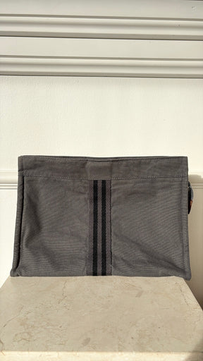 Hermes Grey  Toiletry  Cotton Zip Pouch Stripe Detail
