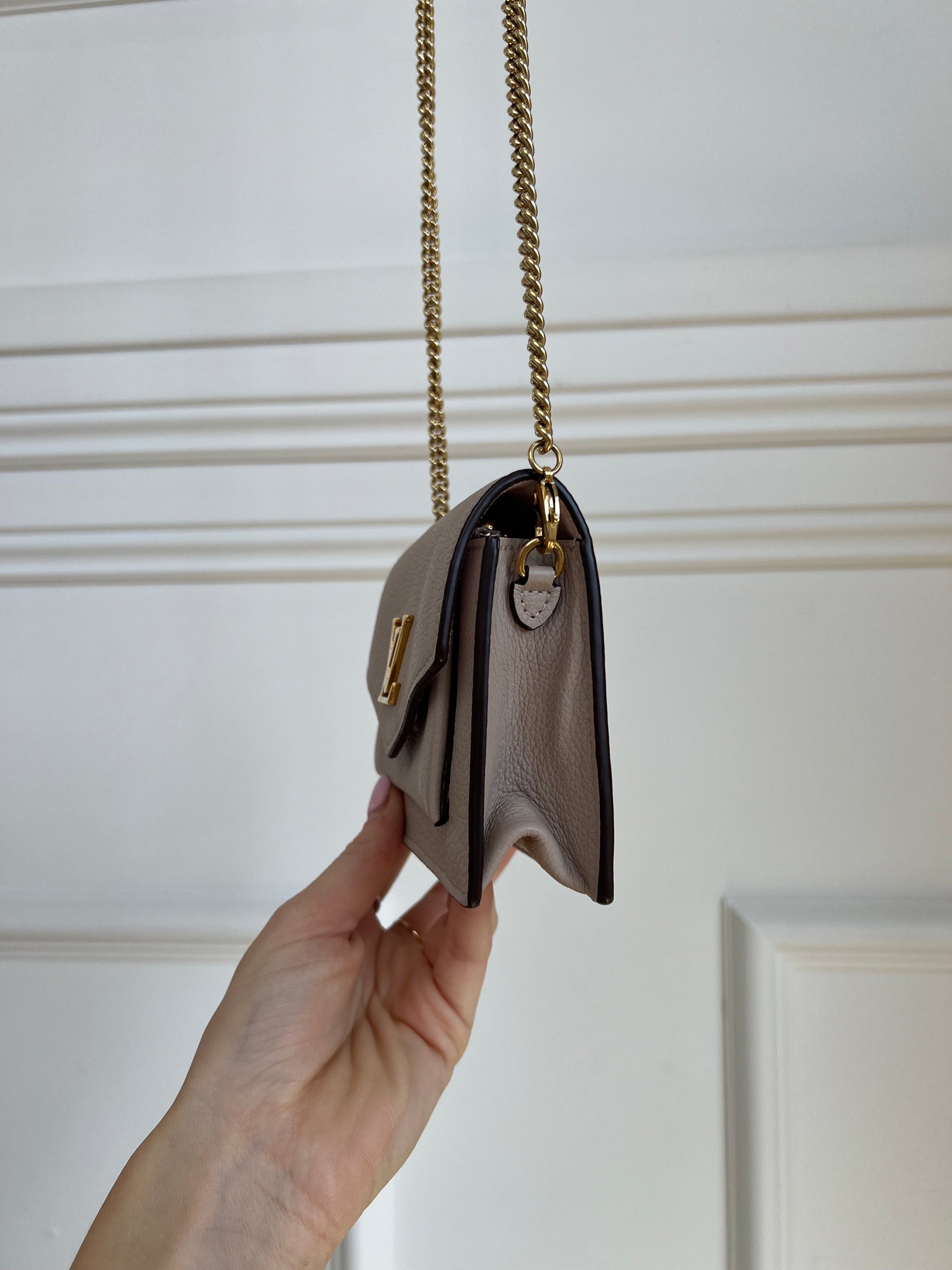 Louis Vuitton Taupe Leather Logo Mini MyLockMe Chain Pochette Bag