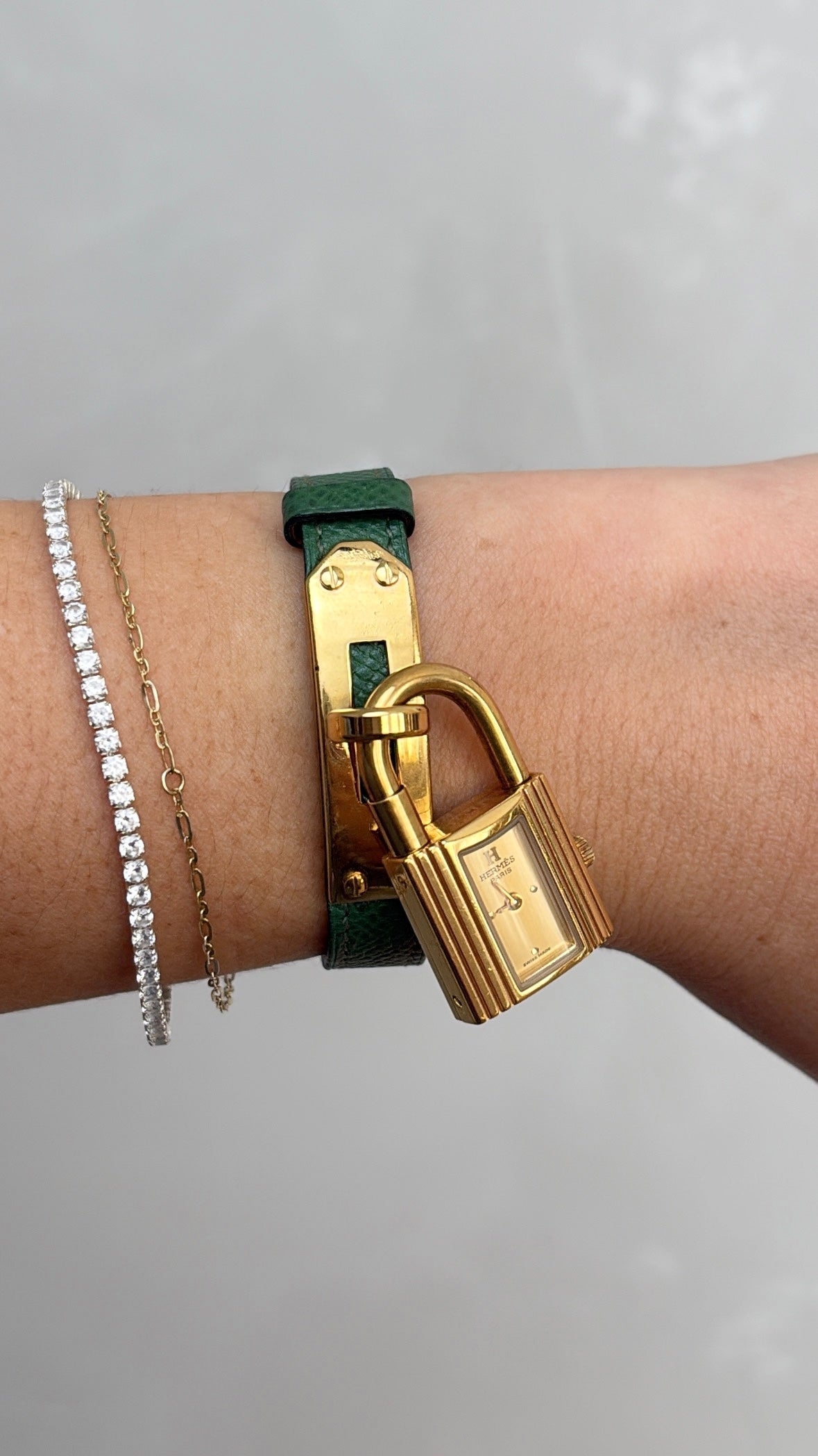 Hermes Kelly Watch In Green Gold
