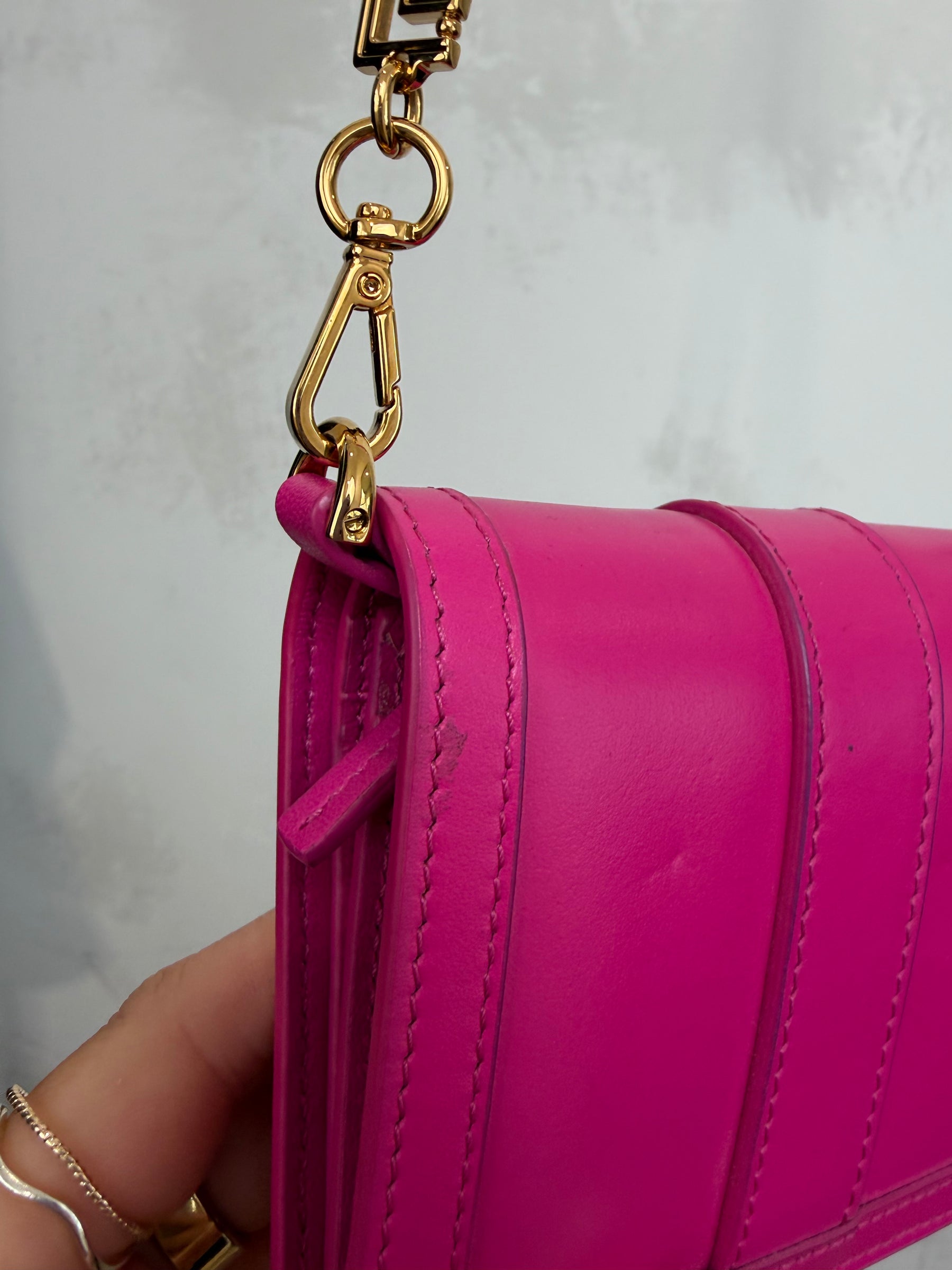 Versace Pink Leather Greca Goddess Chain Mini Wallet