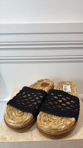 Chloé Raffia and Black Rope Braided Slides, 42