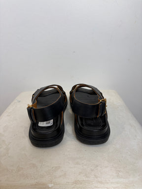 Marni Black Leather Fussbet Sandals, 38