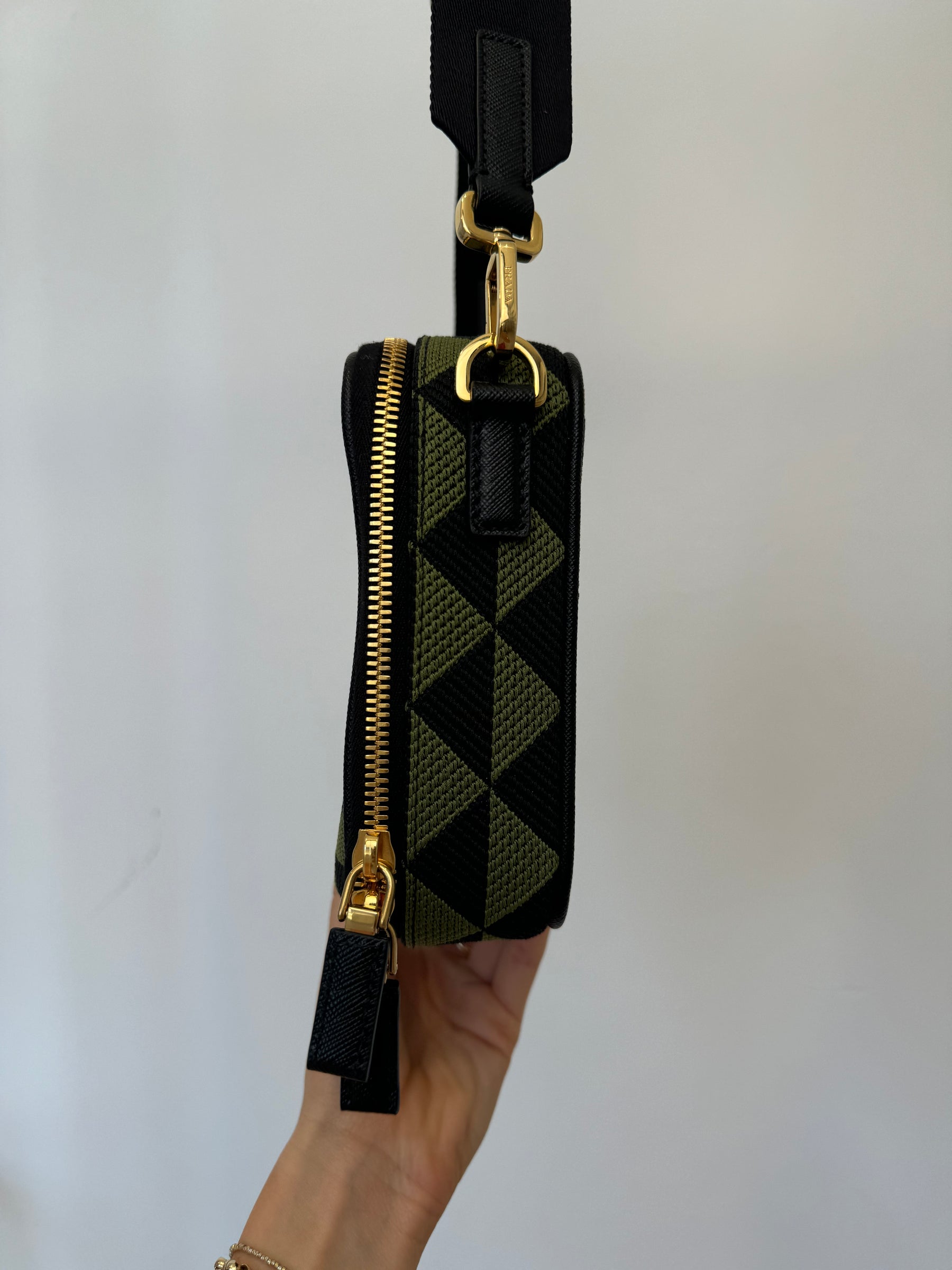 Prada Bandoliera Green And Black Jacquard Cross Body Bag
