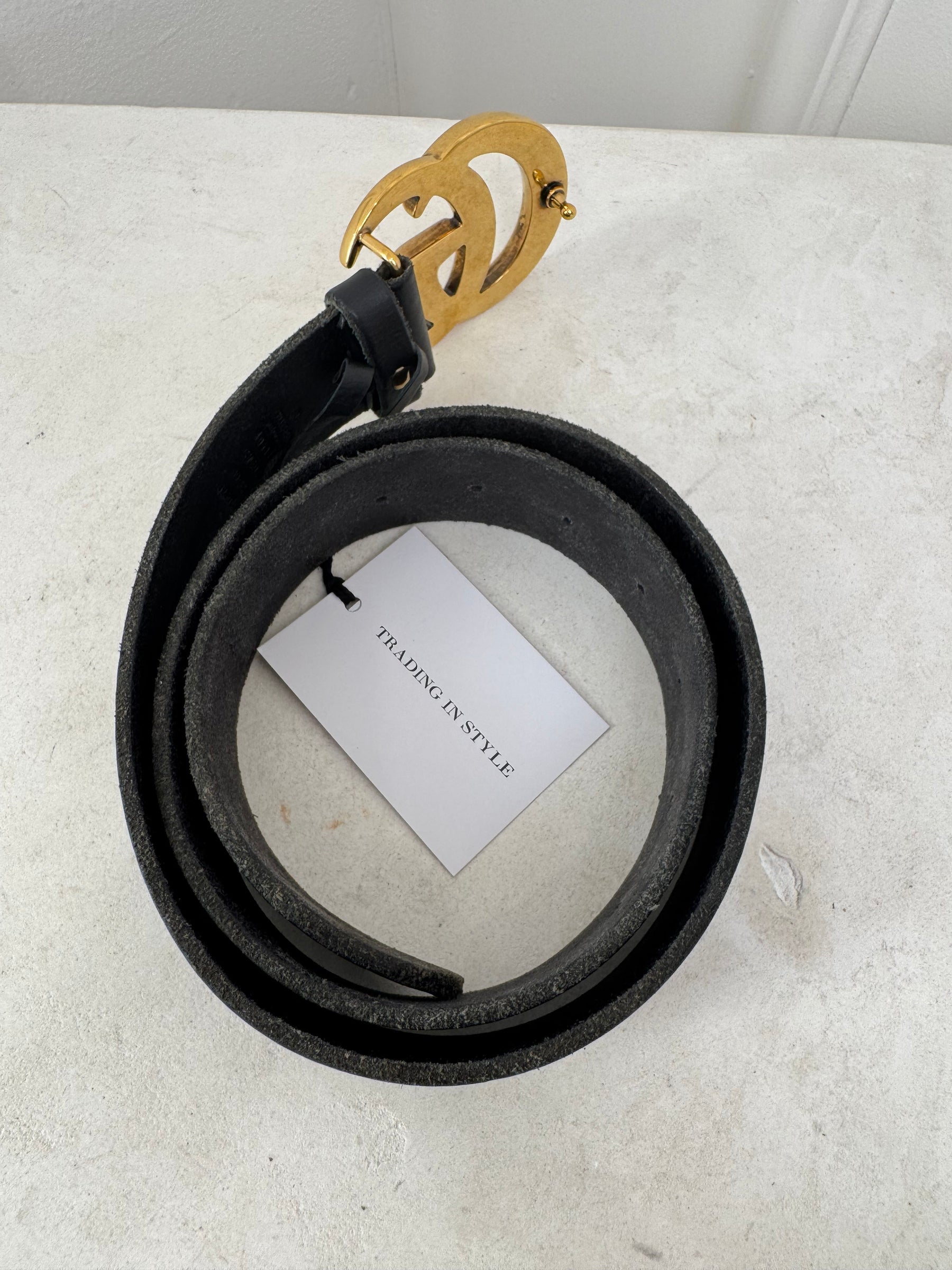 Gucci Black Leather GG Marmont Belt, 80