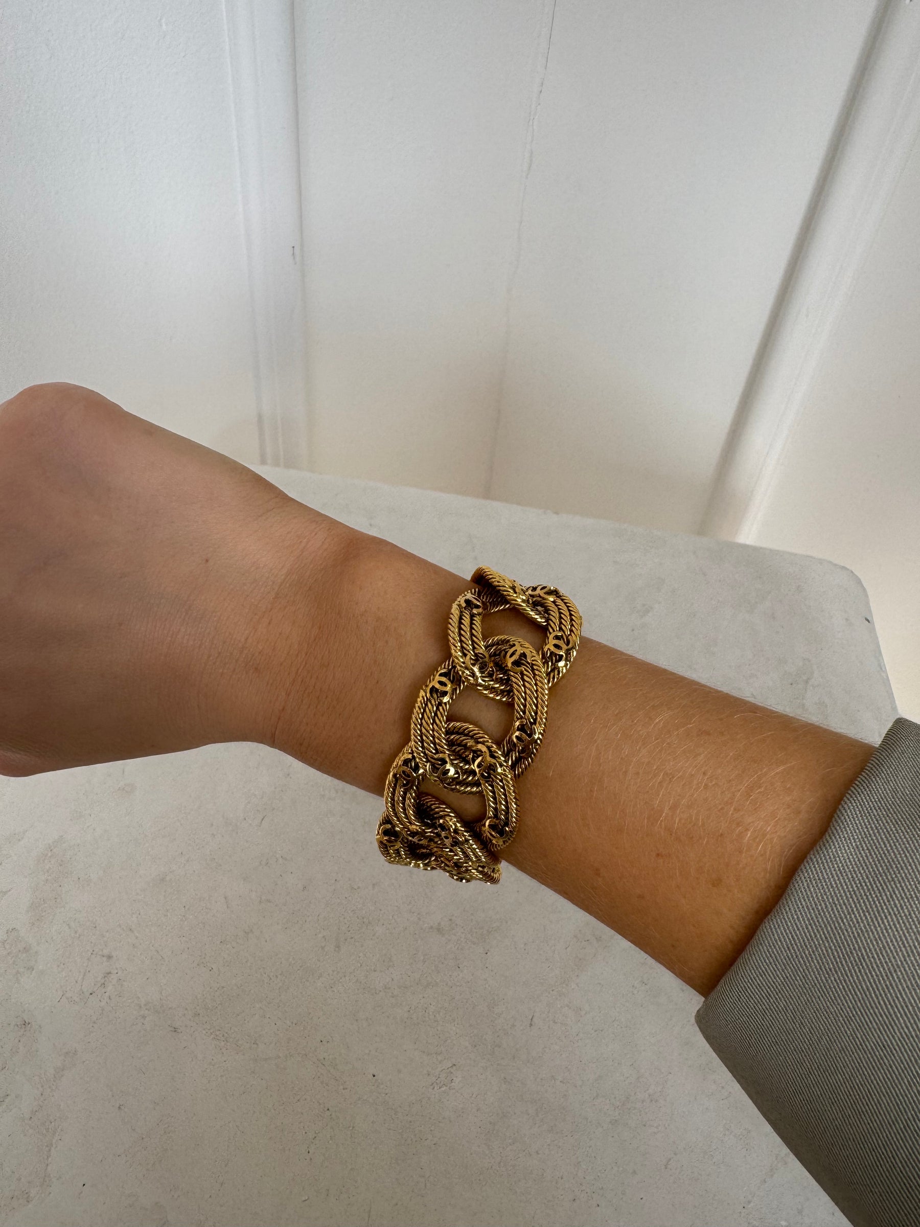 Chanel Gold Tone Logo Chain Bracelet