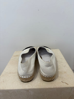 Chanel White Crackled Patent and Black Velvet Espadrilles, 38