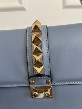 Valentino Garavani Pale Blue Leather Rockstud Spike Chain Shoulder Bag