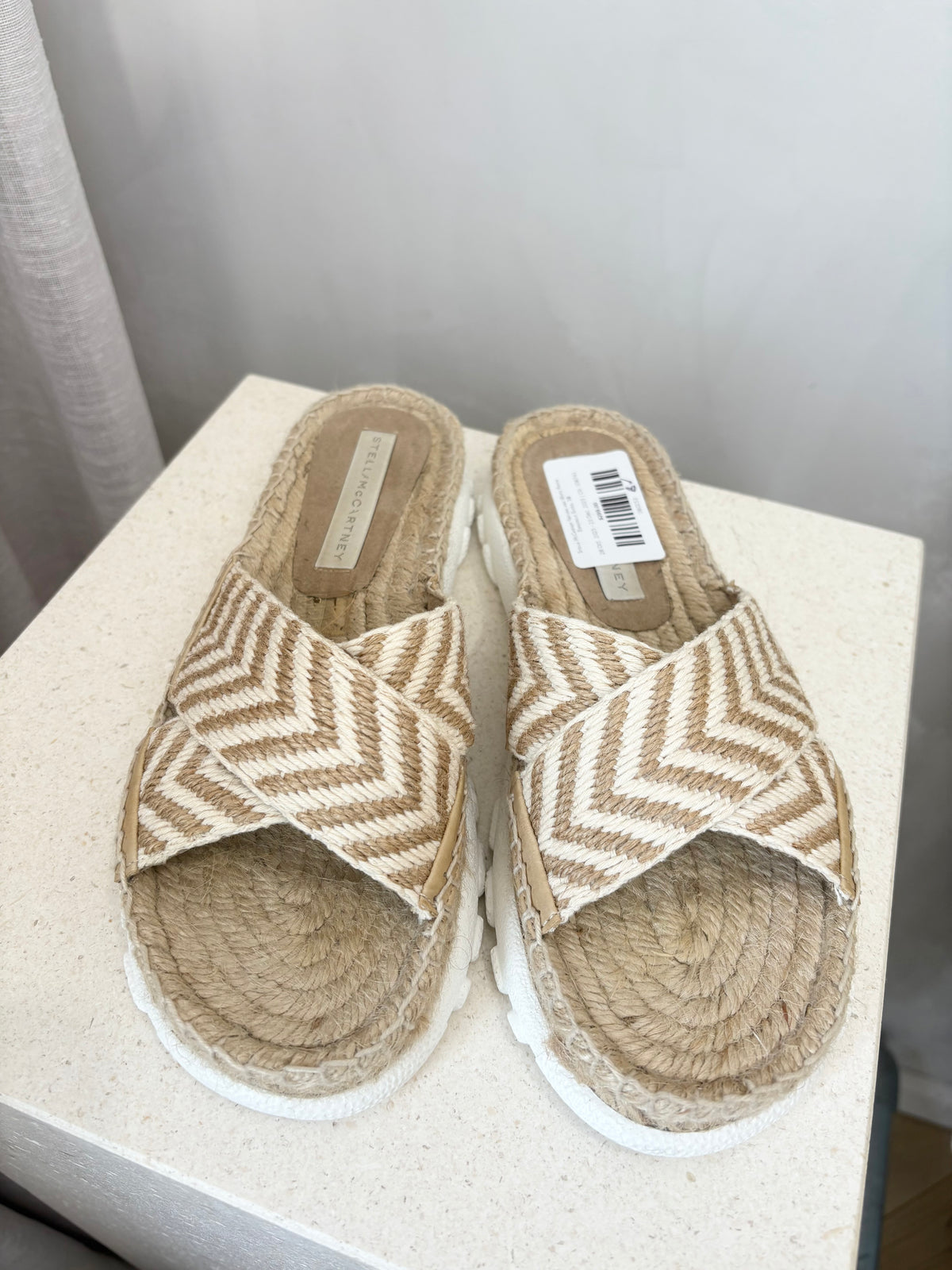 Stella McCartney Natural and White Raffia Espadrille Slides, 38