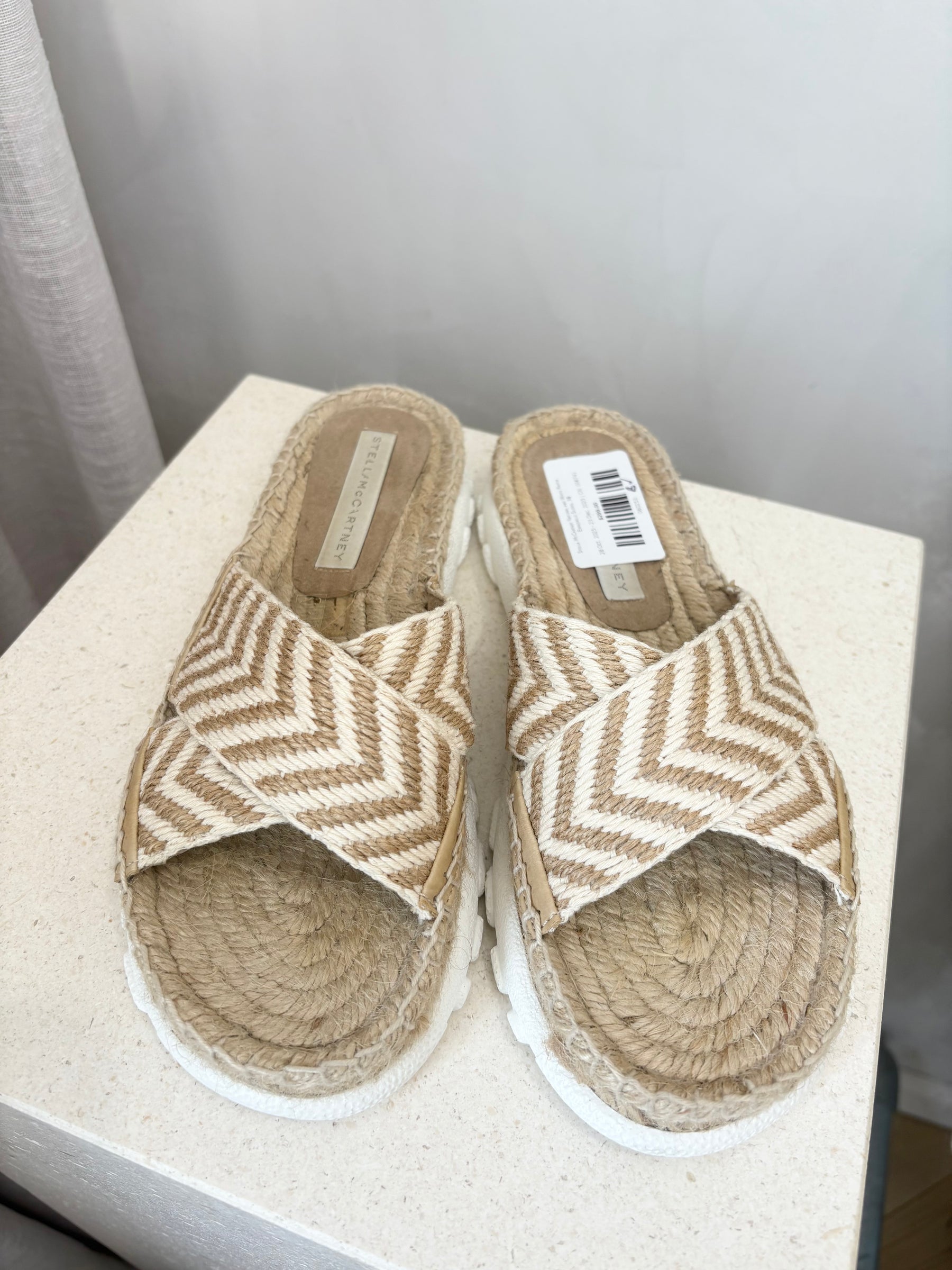 Stella McCartney Natural and White Raffia Espadrille Slides, 38
