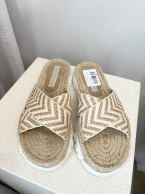 Stella McCartney Natural and White Raffia Espadrille Slides, 38