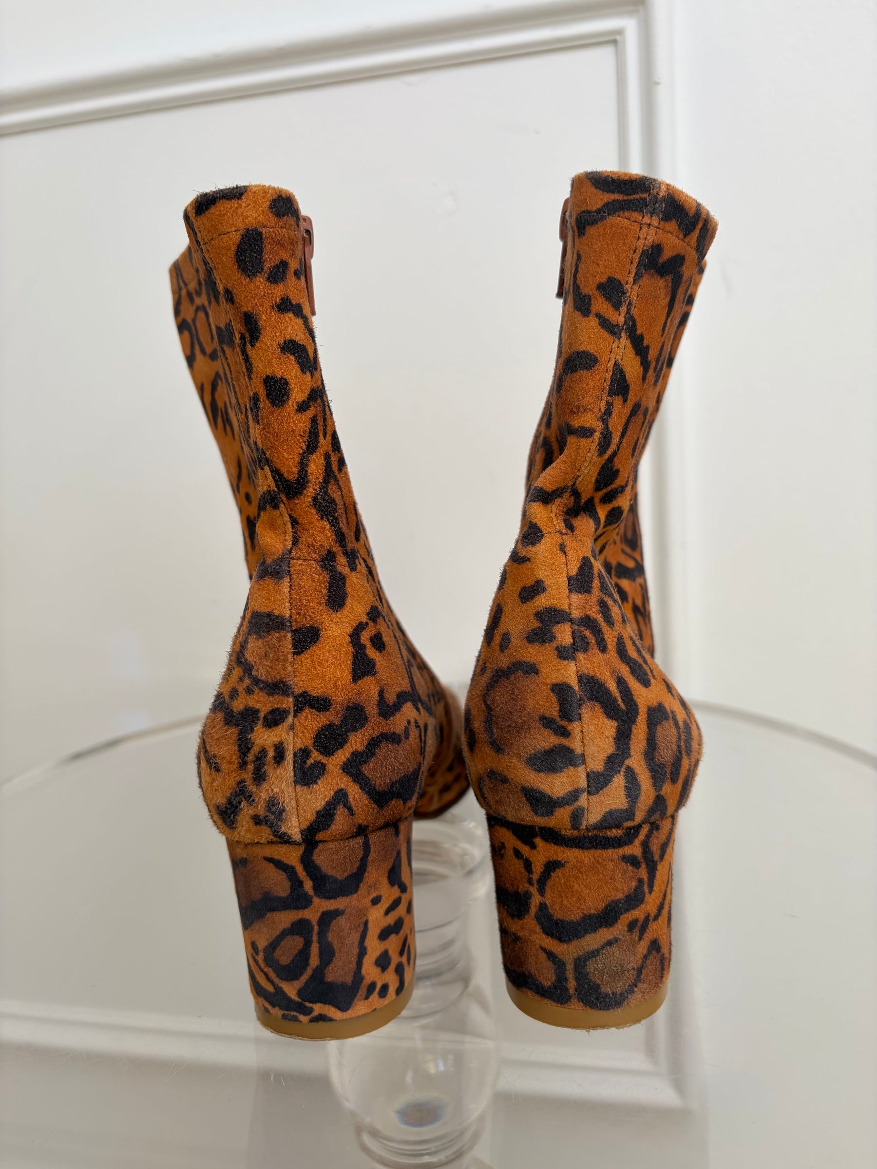 By Far Orange And Black Animal Printed Suede Boots, 40