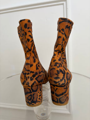 By Far Orange And Black Animal Printed Suede Boots, 40