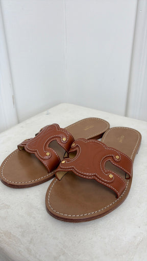 Celine Triomphe Tan Slides, 40