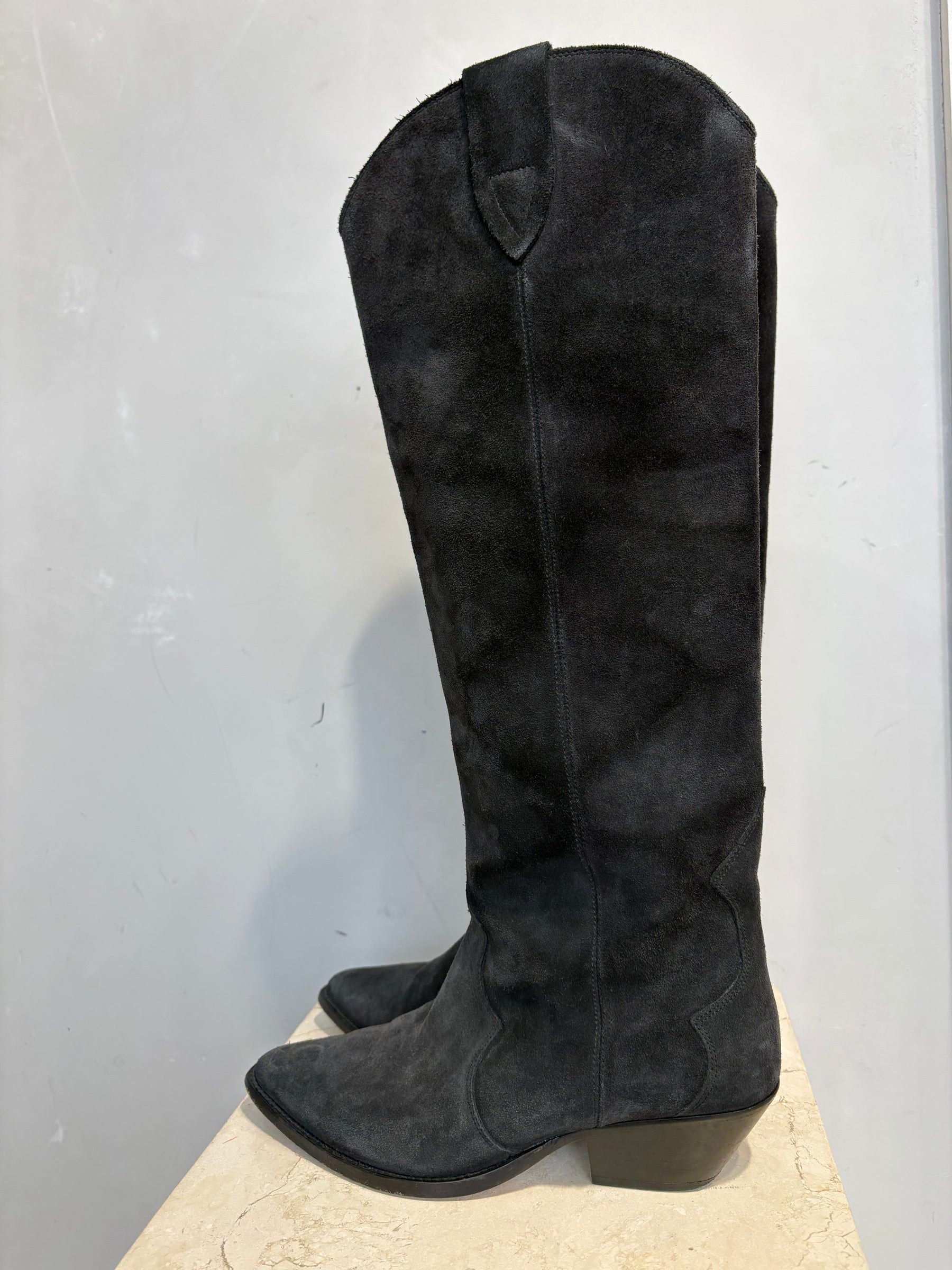 Isabel Marant Denvee Black Suede Knee High Boots, 40