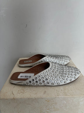 Alaïa White Leather Crystal Slides, 39