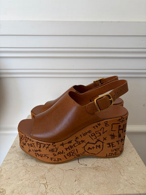 Chloé Maxime Leather Platform Sandals Brown, 38