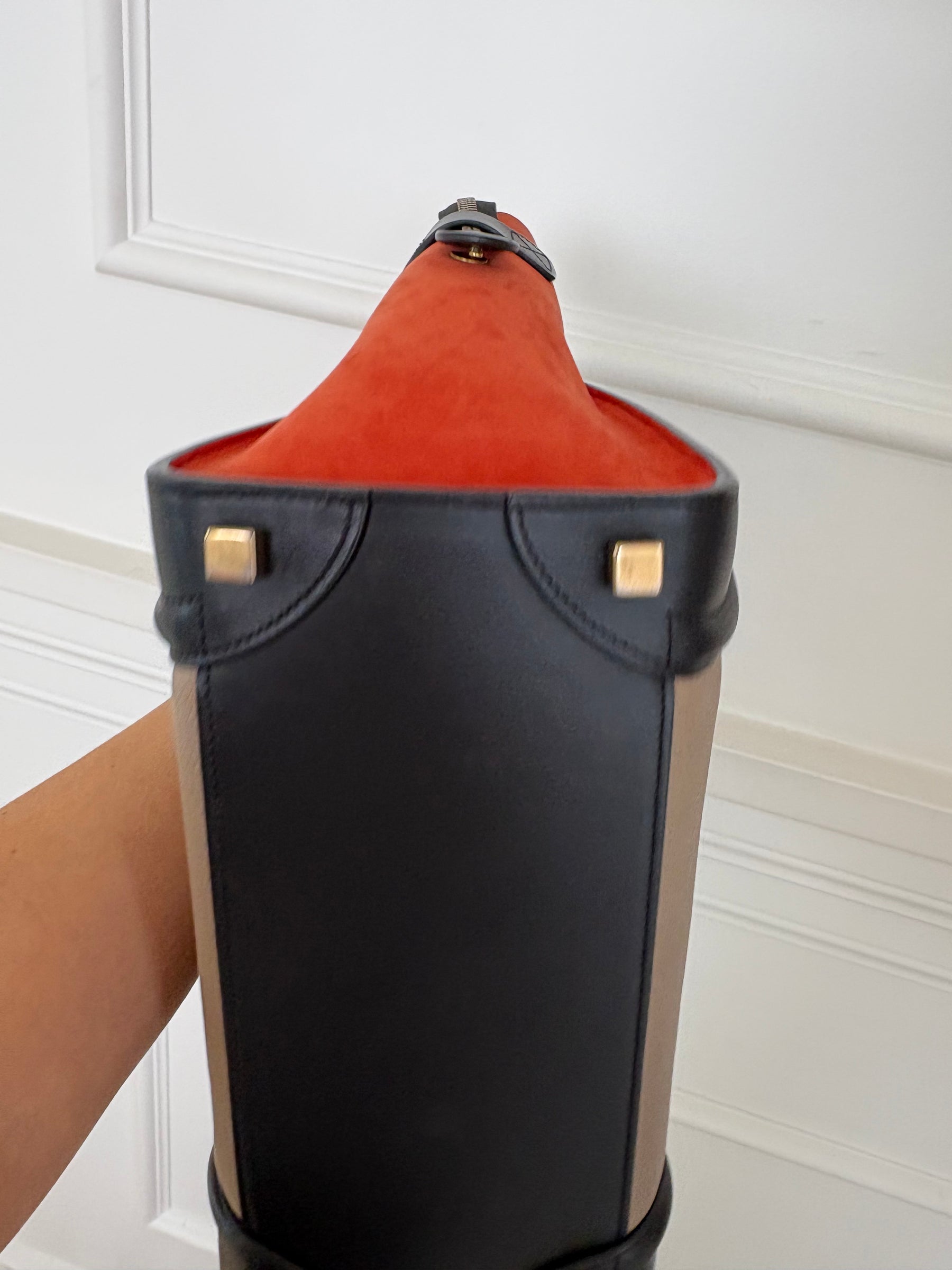 Celine Beige, Black and Red Leather and Suede Luggage Bag