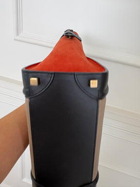 Celine Beige, Black and Red Leather and Suede Luggage Bag