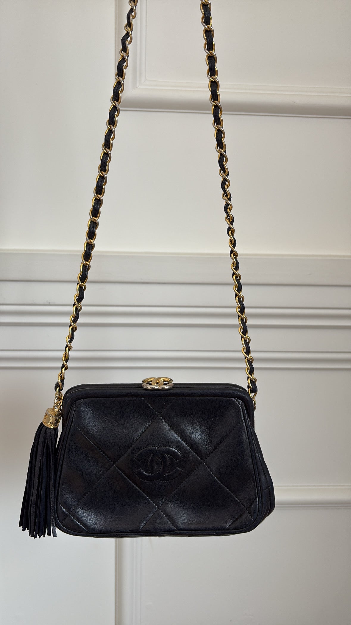 Chanel Clasp Tassel Evening Bag Chain Strap  Lambskin
