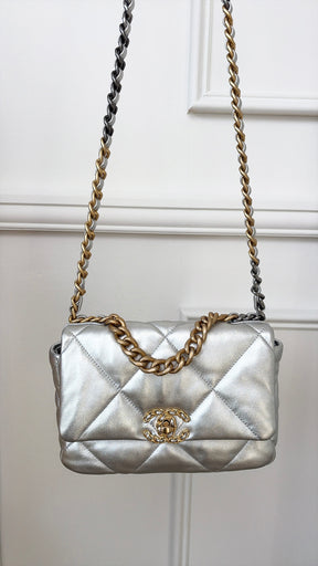 Chanel 19 Silver Lambskin Bag