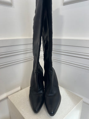 Hermès Black Leather Platform Knee High Boots, 40