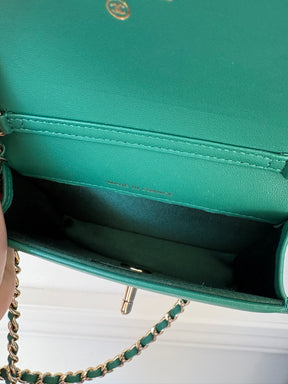 Chanel Emerald Leather and Swarovski Mini Flap Crossbody