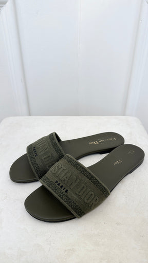 Christian Dior Khaki Embroidered D Way Slides, 39
