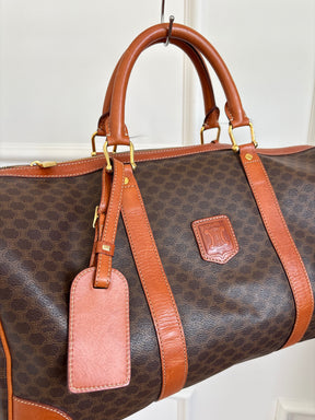 Celine Triomphe Canvas and Tan Leather Trim Duffle Bag