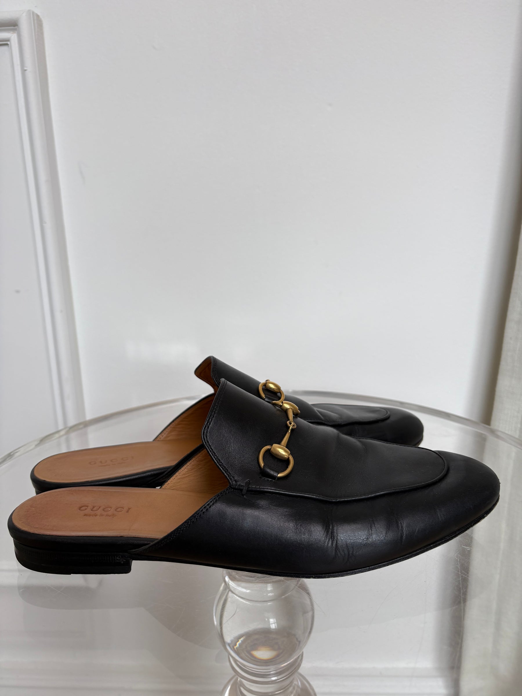 Gucci Black Leather Princeton Mules, 41