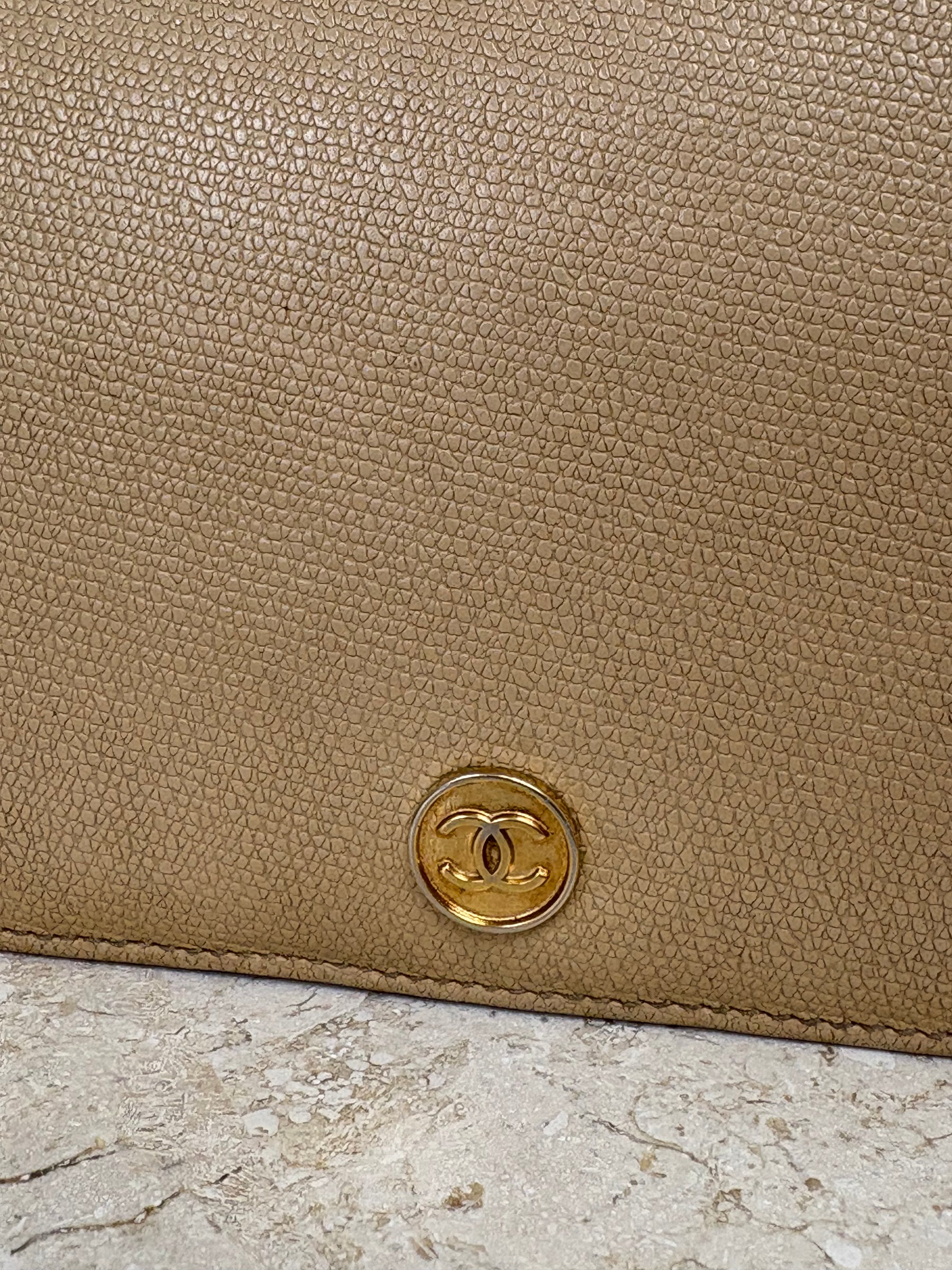 Chanel Beige Leather Long Flap Wallet