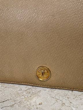 Chanel Beige Leather Long Flap Wallet
