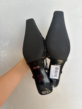 Gucci Black Crystal Monogram Mesh Slingback, 38.5