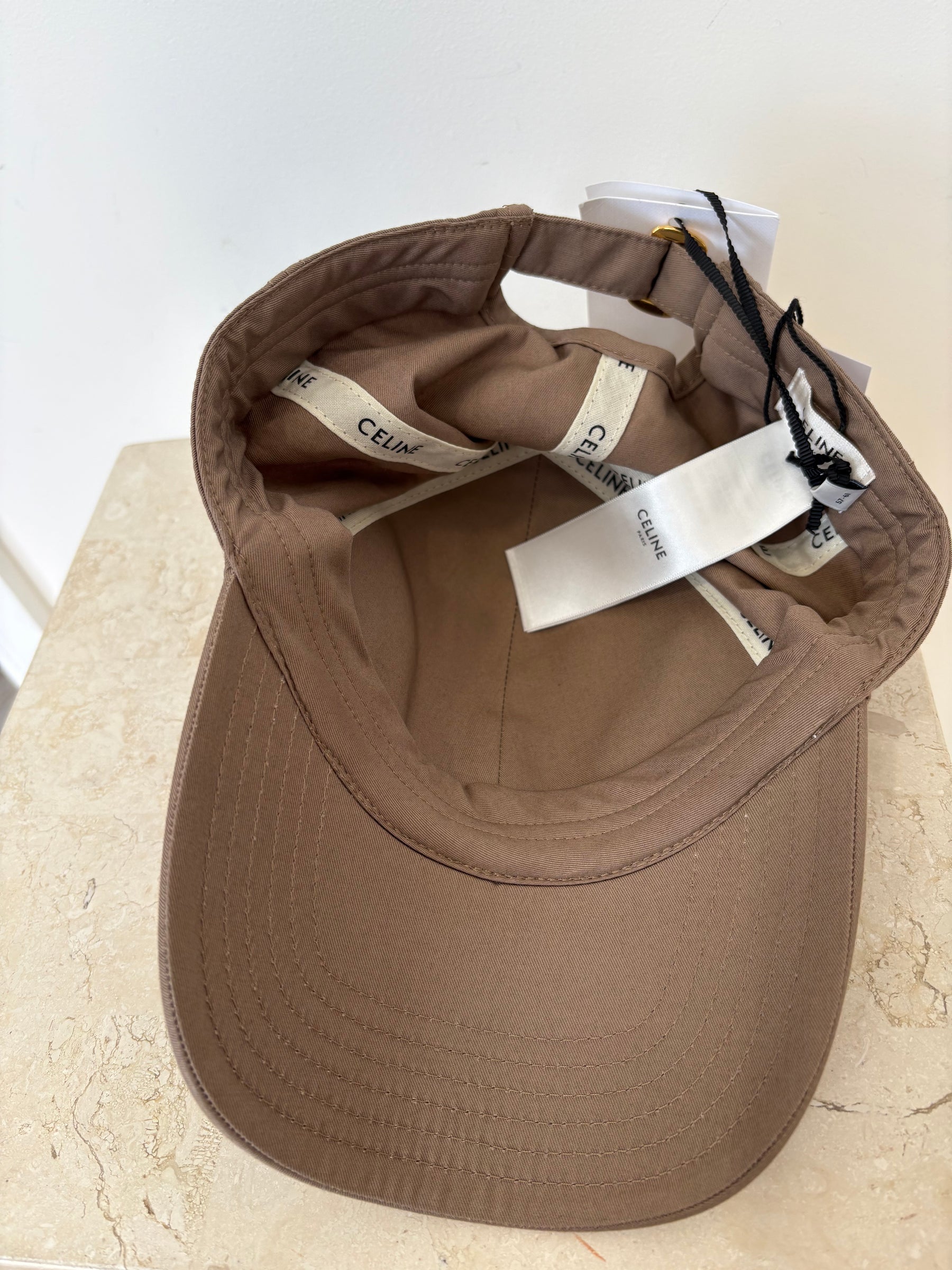 Celine Taupe Trimophe Baseball Cap, Large
