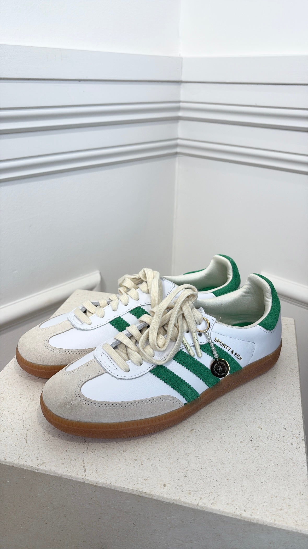 Adidas x Sporty and Rich White and Green Samba Sneakers, 6 US