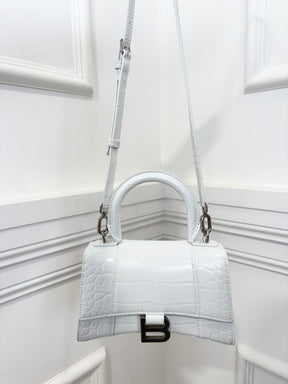 Balenciaga White Croc Embossed Hourglass Bag, XS