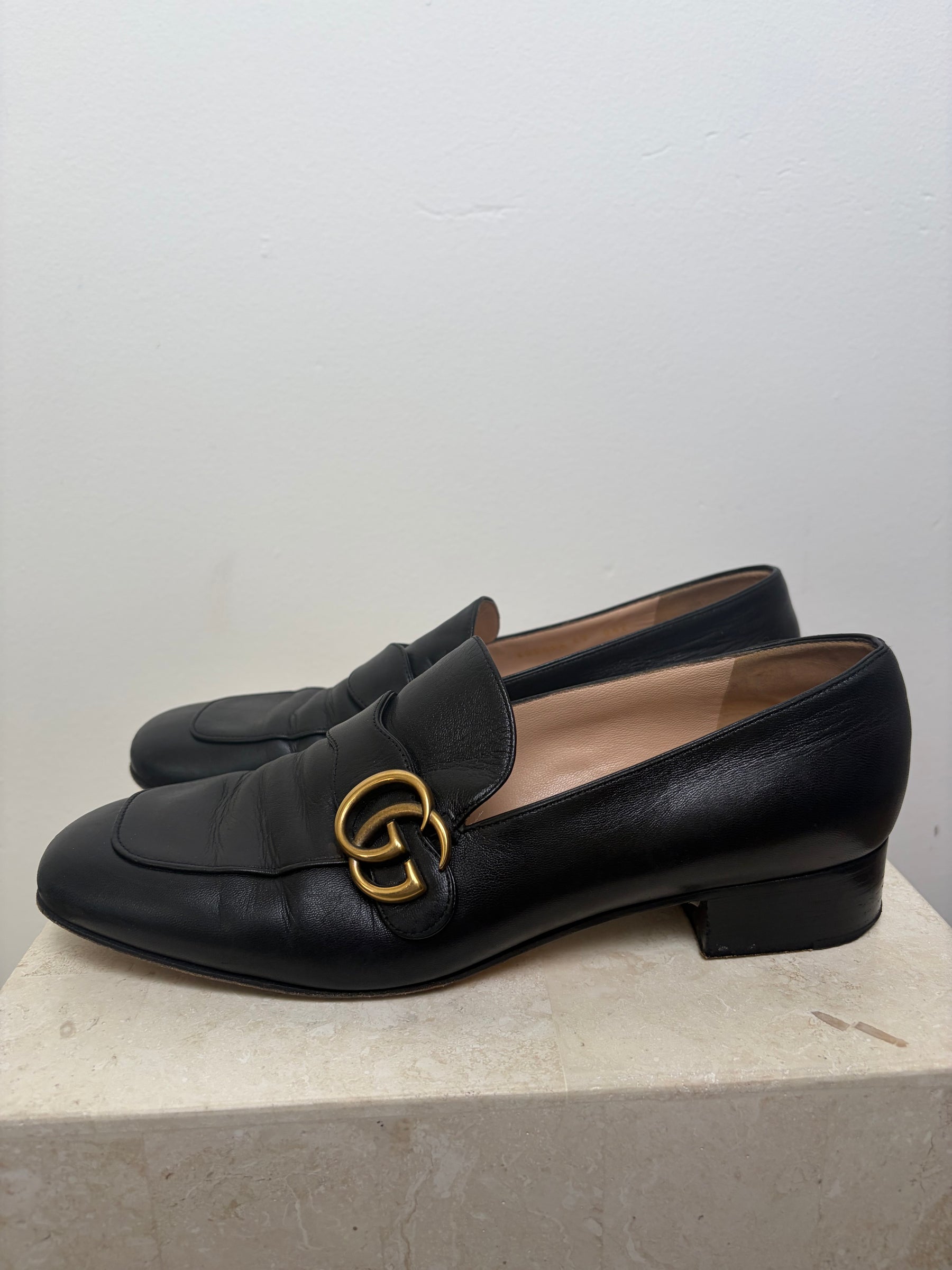 Gucci Black Leather Marmont Loafer, 41
