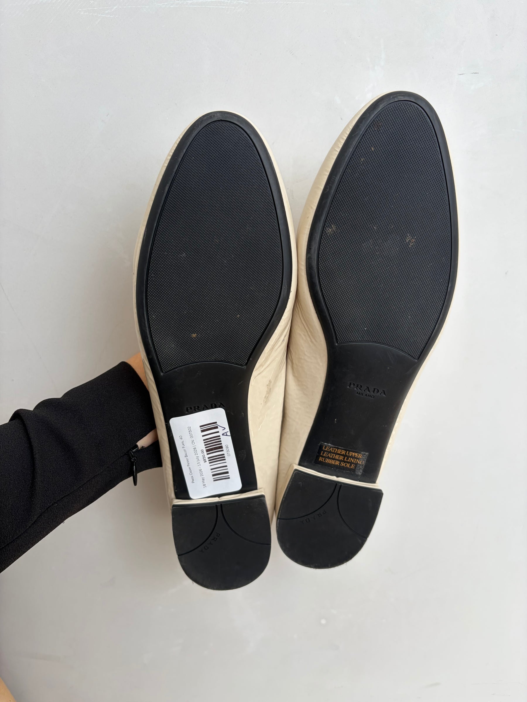 Prada Cream Patent Ballet Flats, 40