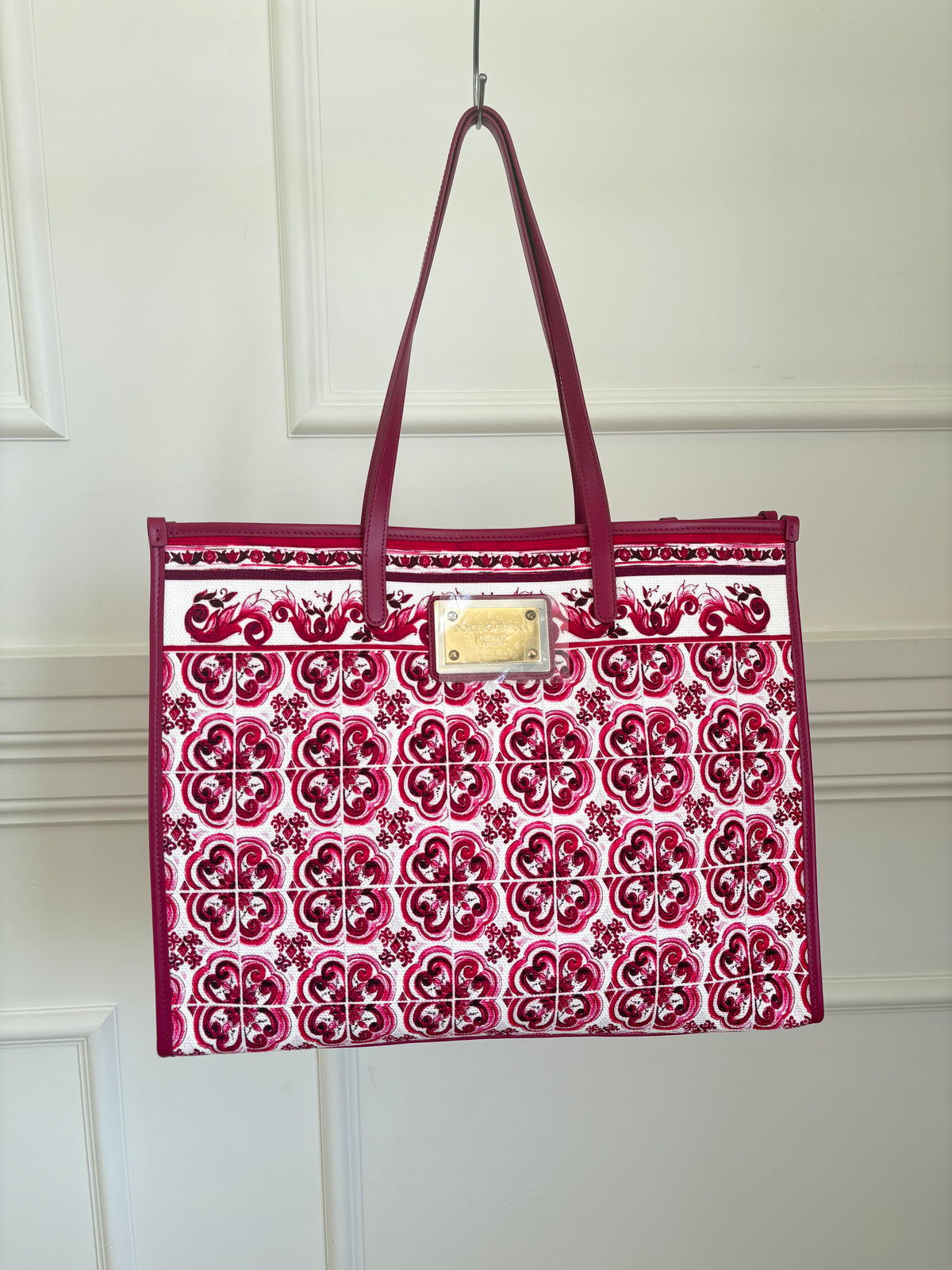 Dolce & Gabbana Canvas And Leather Floral Printed Tote Magenta, OS